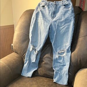 American Eagle Outfitters Light Blue Distressed Straight Leg Jeans size 10 short